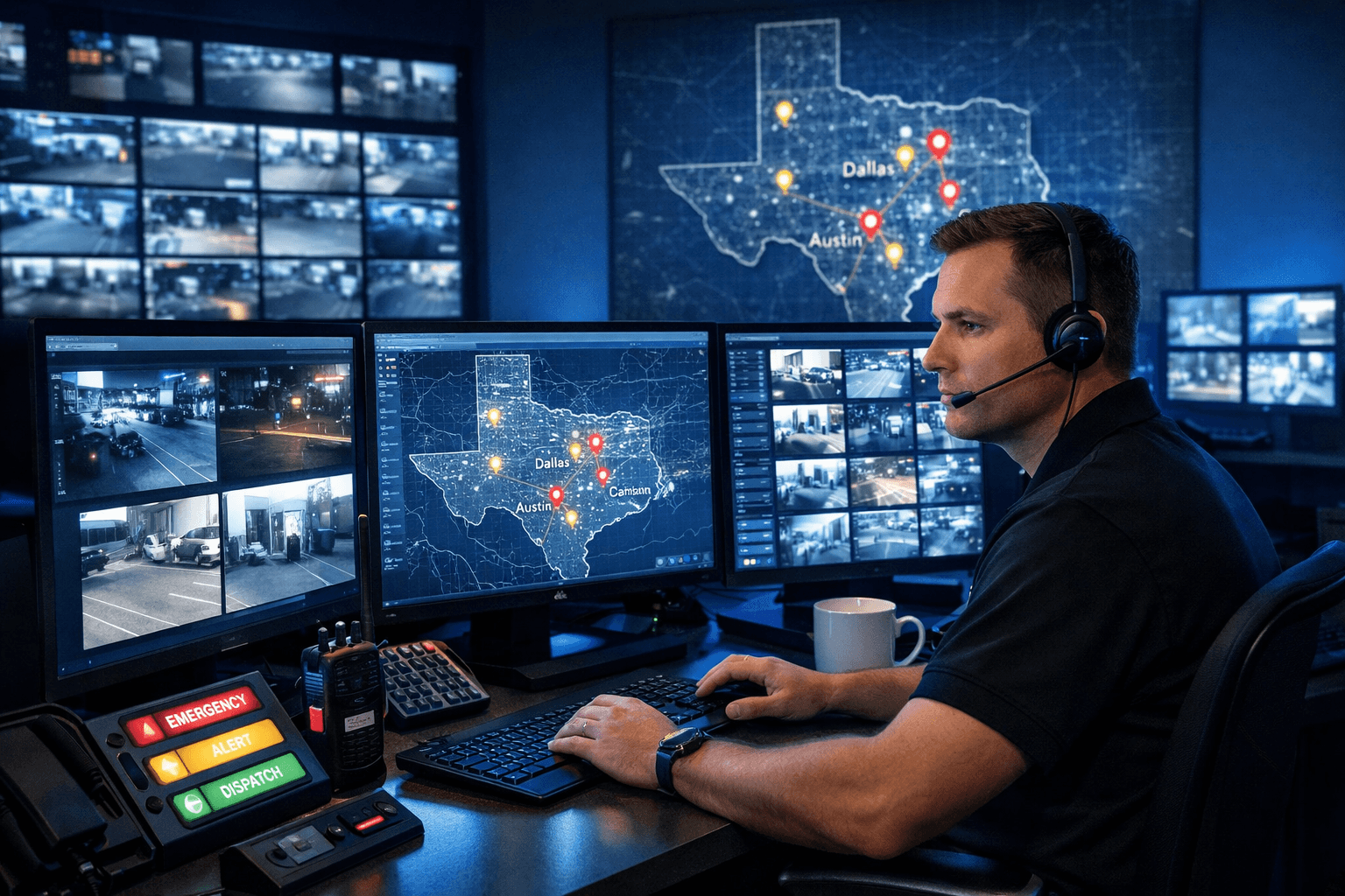 24/7 Dispatch Center with monitoring screens