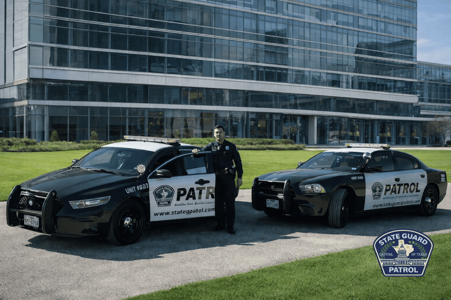 Security patrol vehicle conducting mobile patrol