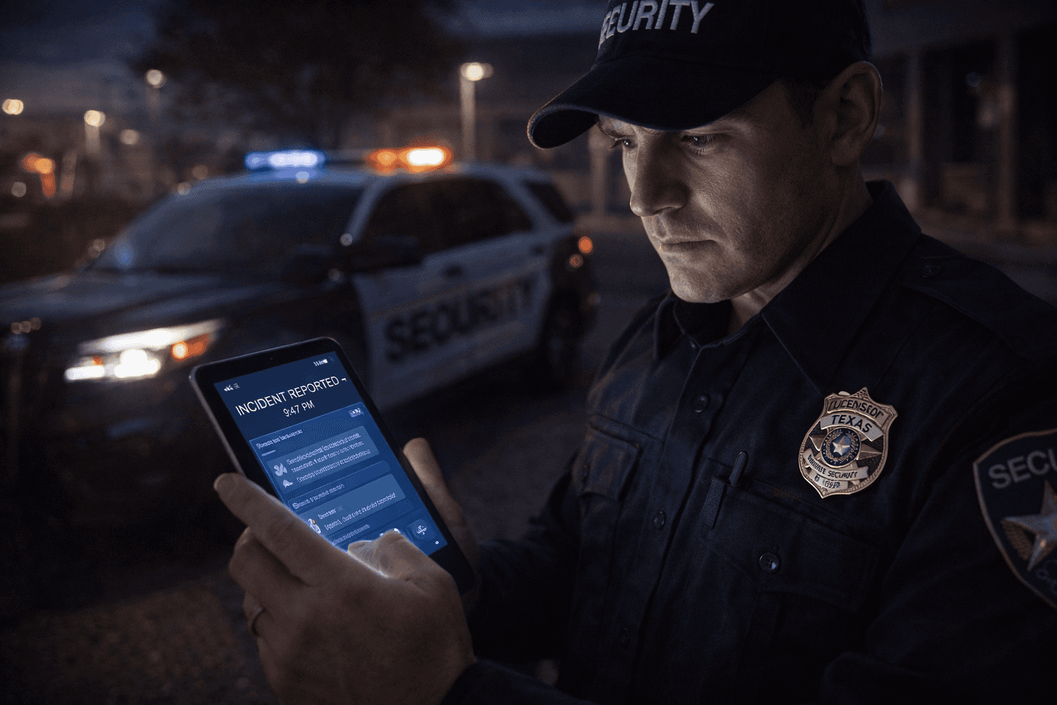 Security officer with radio communication device